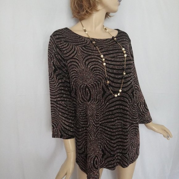 DRESSBARN 2X Sparkled Black/Gold Top Shirt CHIC! - Picture 2 of 7